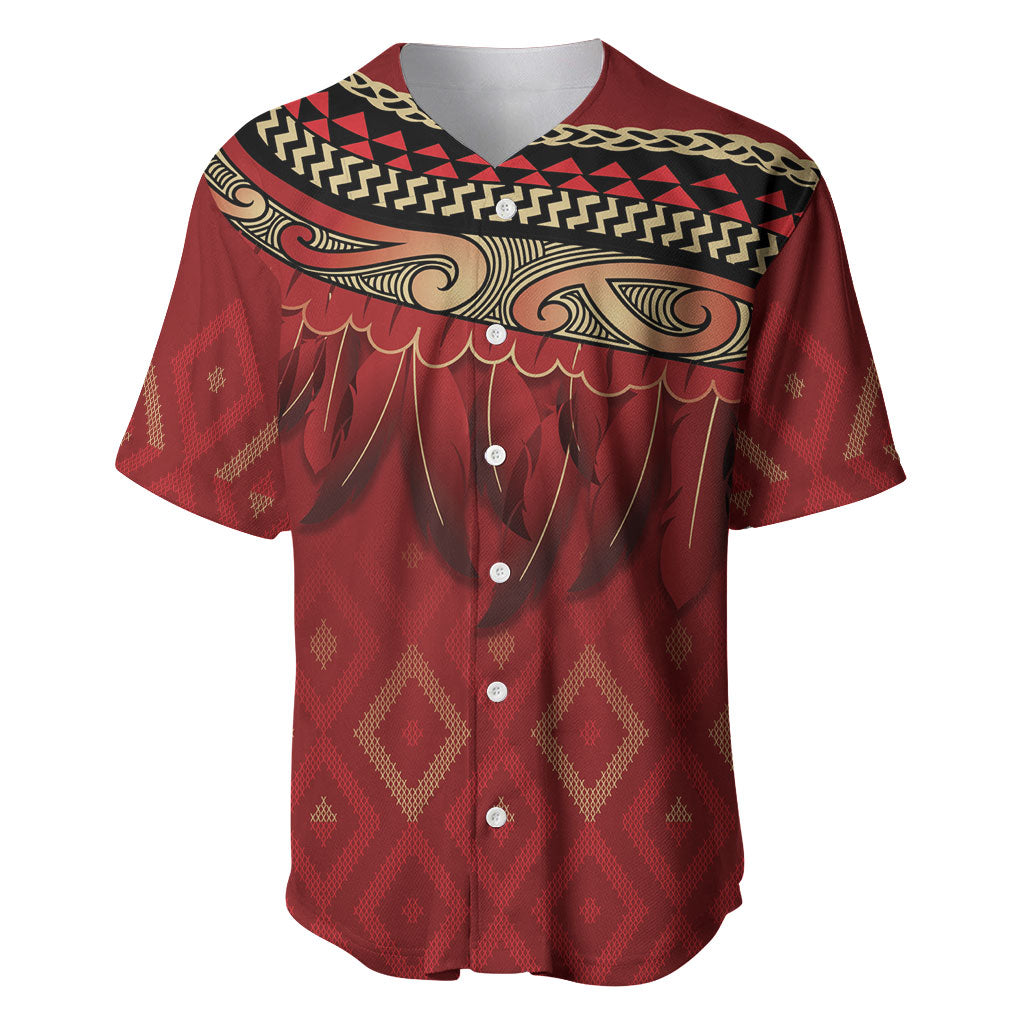 Aotearoa Maori Waikato Tainui Iwi Baseball Jersey Korowai Tukutuku Kaokao Motifs LT7 Red - Polynesian Pride