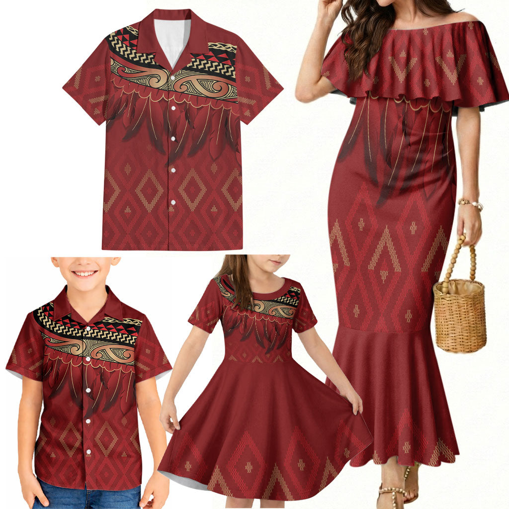 Aotearoa Maori Waikato Tainui Iwi Family Matching Mermaid Dress and Hawaiian Shirt Korowai Tukutuku Kaokao Motifs LT7 - Polynesian Pride