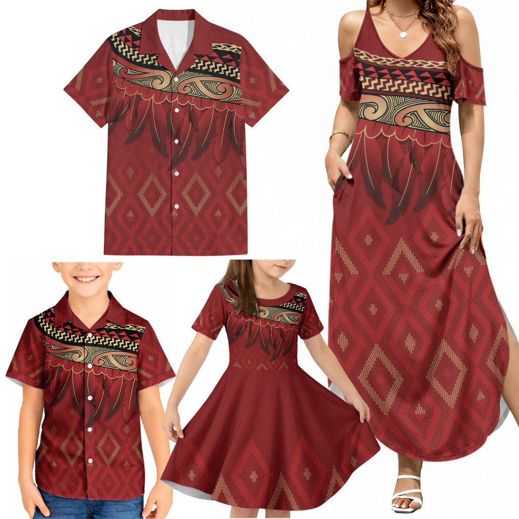 Aotearoa Maori Waikato Tainui Iwi Family Matching Summer Maxi Dress and Hawaiian Shirt Korowai Tukutuku Kaokao Motifs LT7 - Polynesian Pride