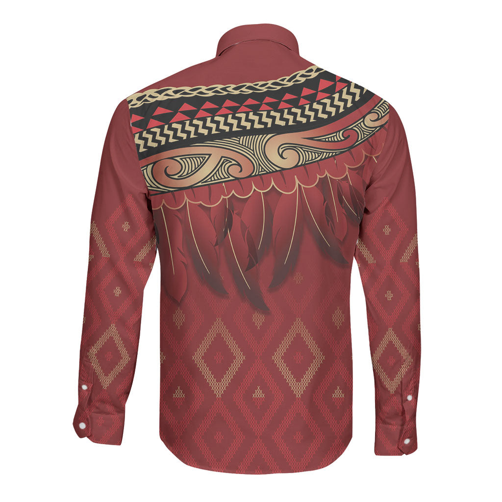 Aotearoa Maori Waikato Tainui Iwi Long Sleeve Button Shirt Korowai Tukutuku Kaokao Motifs