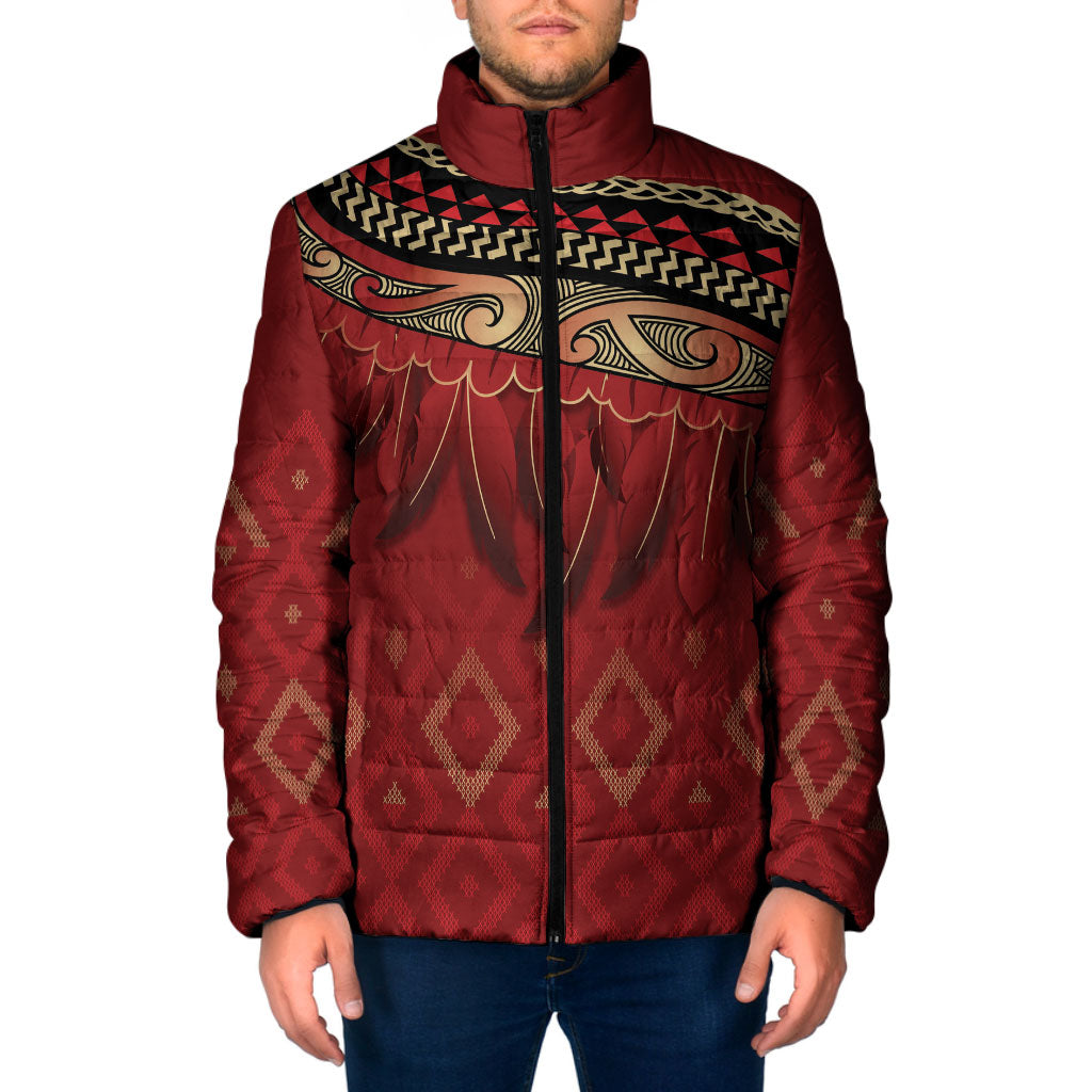 Aotearoa Maori Waikato Tainui Iwi Padded Jacket Korowai Tukutuku Kaokao Motifs LT7 Men Red - Polynesian Pride