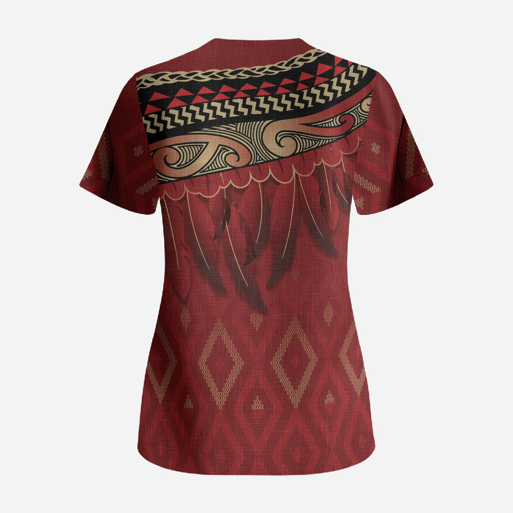 Aotearoa Maori Waikato Tainui Iwi Scrub Top Korowai Tukutuku Kaokao Motifs