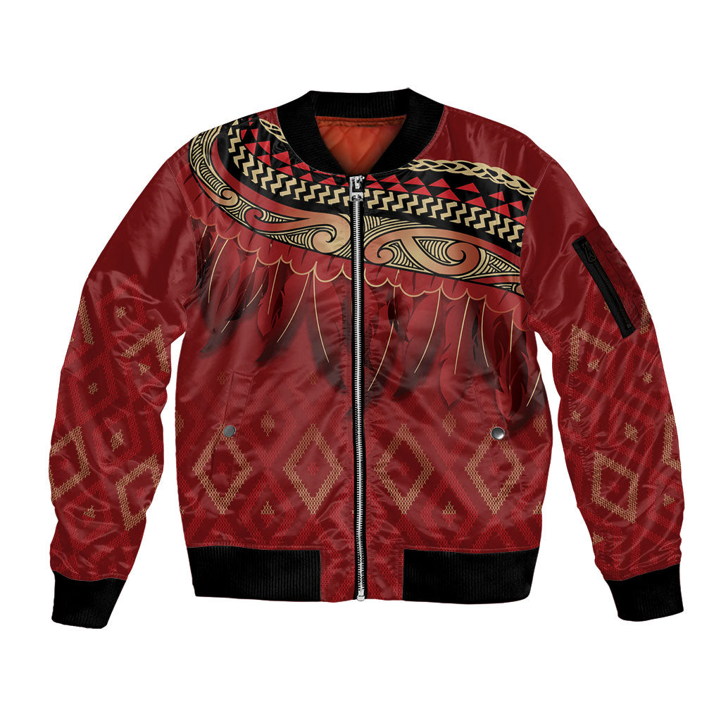 Aotearoa Maori Waikato Tainui Iwi Sleeve Zip Bomber Jacket Korowai Tukutuku Kaokao Motifs