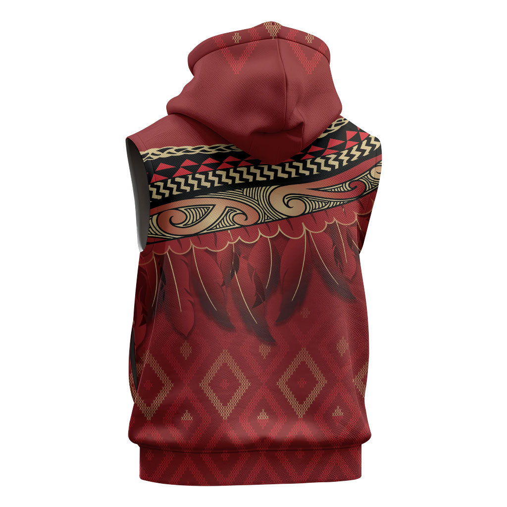 Aotearoa Maori Waikato Tainui Iwi Sleeveless Hoodie Korowai Tukutuku Kaokao Motifs