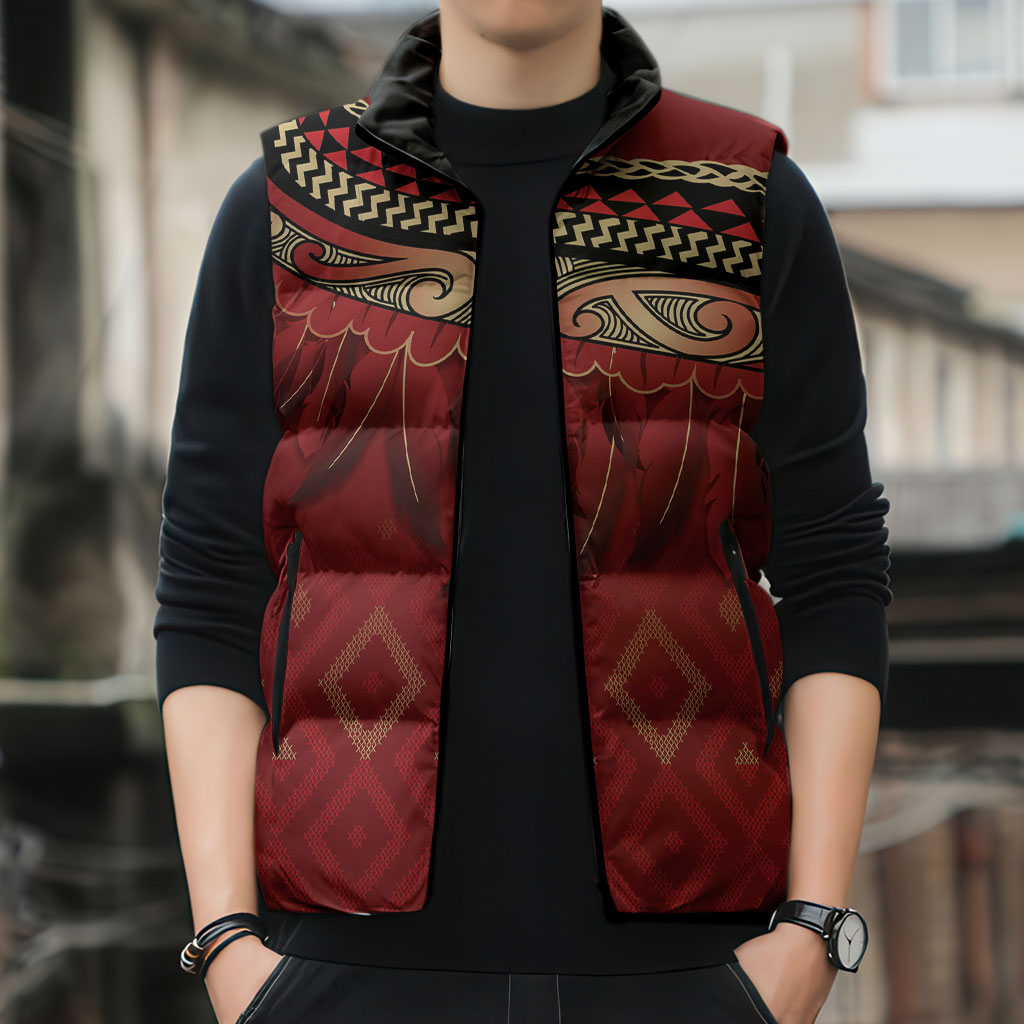 Aotearoa Maori Waikato Tainui Iwi Sleeveless Puffer Jacket Korowai Tukutuku Kaokao Motifs