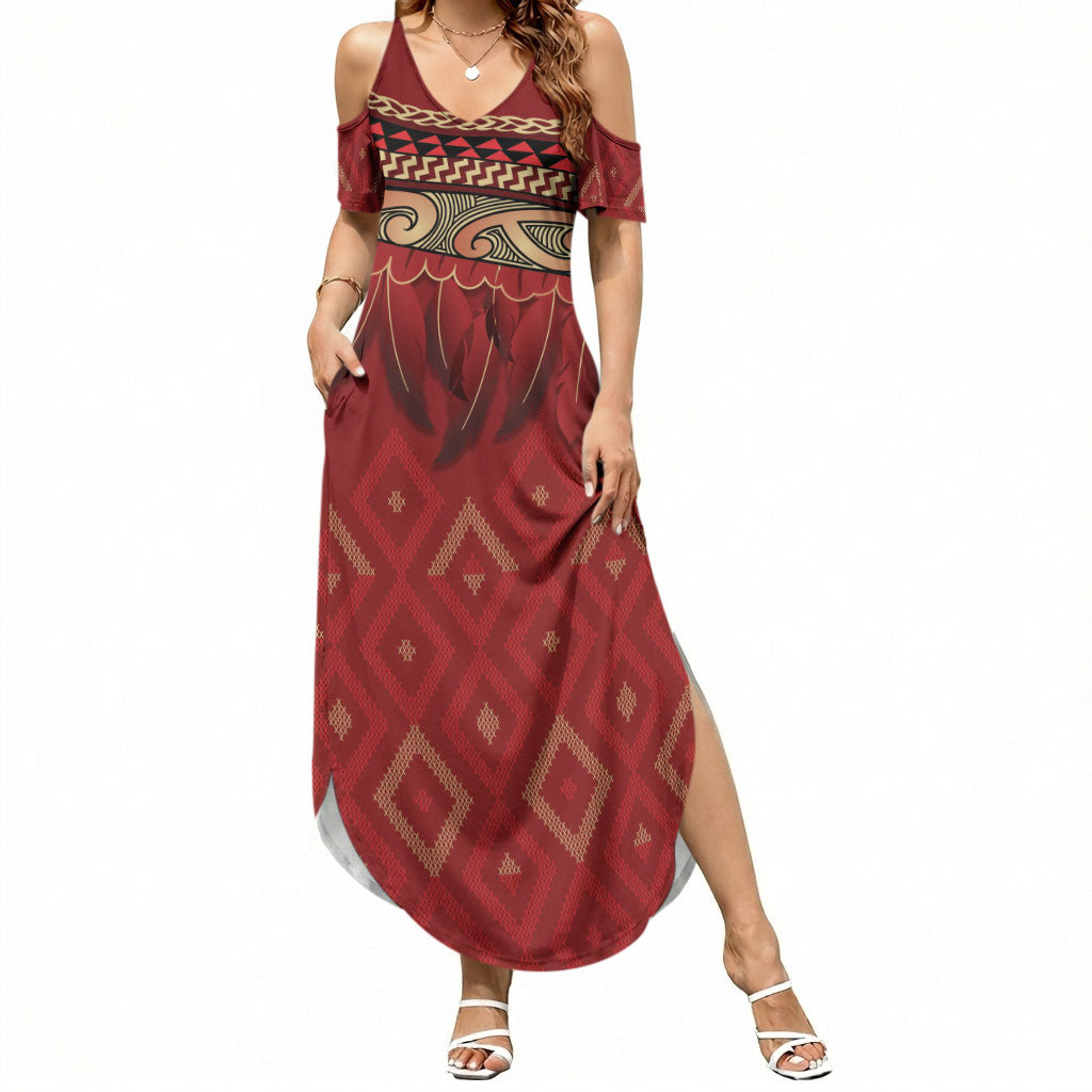 Aotearoa Maori Waikato Tainui Iwi Summer Maxi Dress Korowai Tukutuku Kaokao Motifs