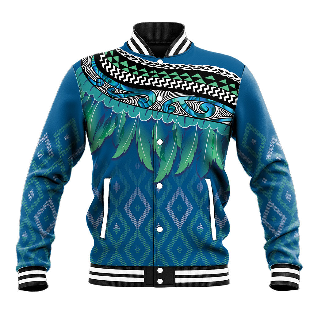 Aotearoa Maori Ngati Kahungunu Iwi Paua Blue Baseball Jacket Korowai Tukutuku Kaokao Motifs