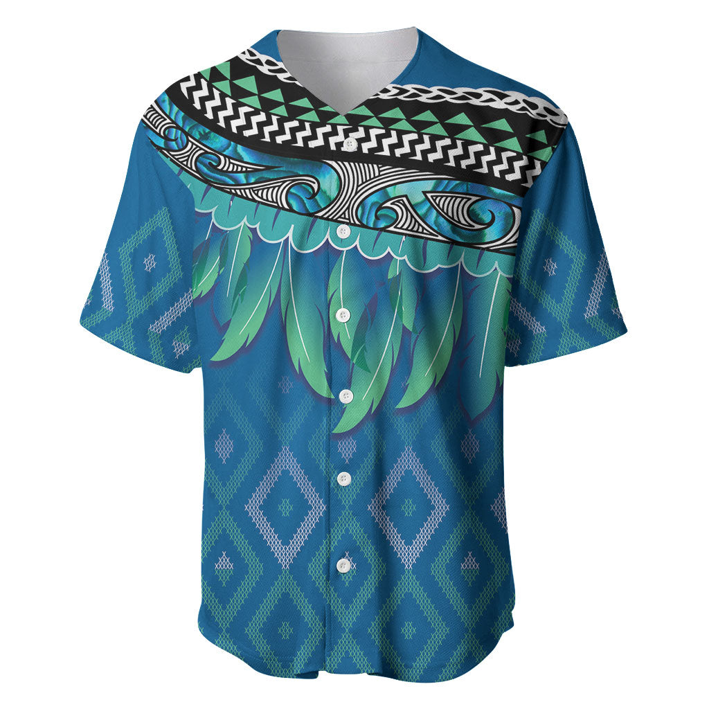 Aotearoa Maori Ngati Kahungunu Iwi Paua Blue Baseball Jersey Korowai Tukutuku Kaokao Motifs LT7 Green Blue - Polynesian Pride