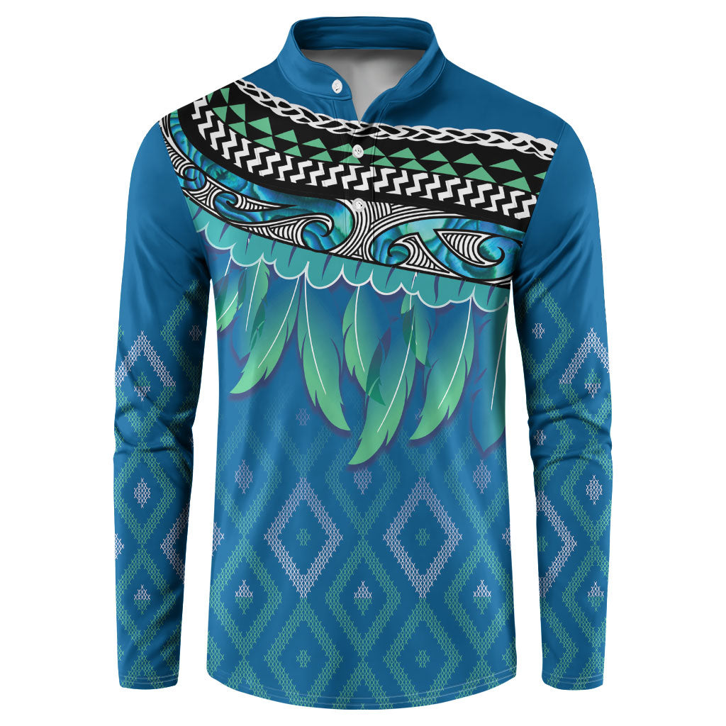 Aotearoa Maori Ngati Kahungunu Iwi Paua Blue Button Sweatshirt Korowai Tukutuku Kaokao Motifs LT7 Green Blue - Polynesian Pride