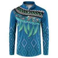 Aotearoa Maori Ngati Kahungunu Iwi Paua Blue Button Sweatshirt Korowai Tukutuku Kaokao Motifs