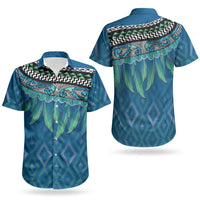 Aotearoa Maori Ngati Kahungunu Iwi Paua Blue Couples Matching Off Shoulder Maxi Dress and Hawaiian Shirt Korowai Tukutuku Kaokao Motifs