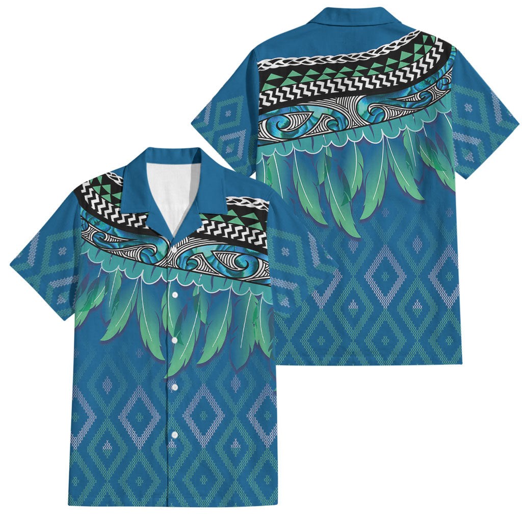 Aotearoa Maori Ngati Kahungunu Iwi Paua Blue Family Matching Off Shoulder Maxi Dress and Hawaiian Shirt Korowai Tukutuku Kaokao Motifs