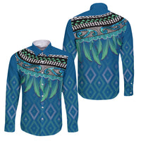 Aotearoa Maori Ngati Kahungunu Iwi Paua Blue Family Matching Off Shoulder Short Dress and Hawaiian Shirt Korowai Tukutuku Kaokao Motifs