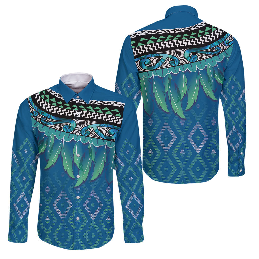 Aotearoa Maori Ngati Kahungunu Iwi Paua Blue Family Matching Puletasi and Hawaiian Shirt Korowai Tukutuku Kaokao Motifs