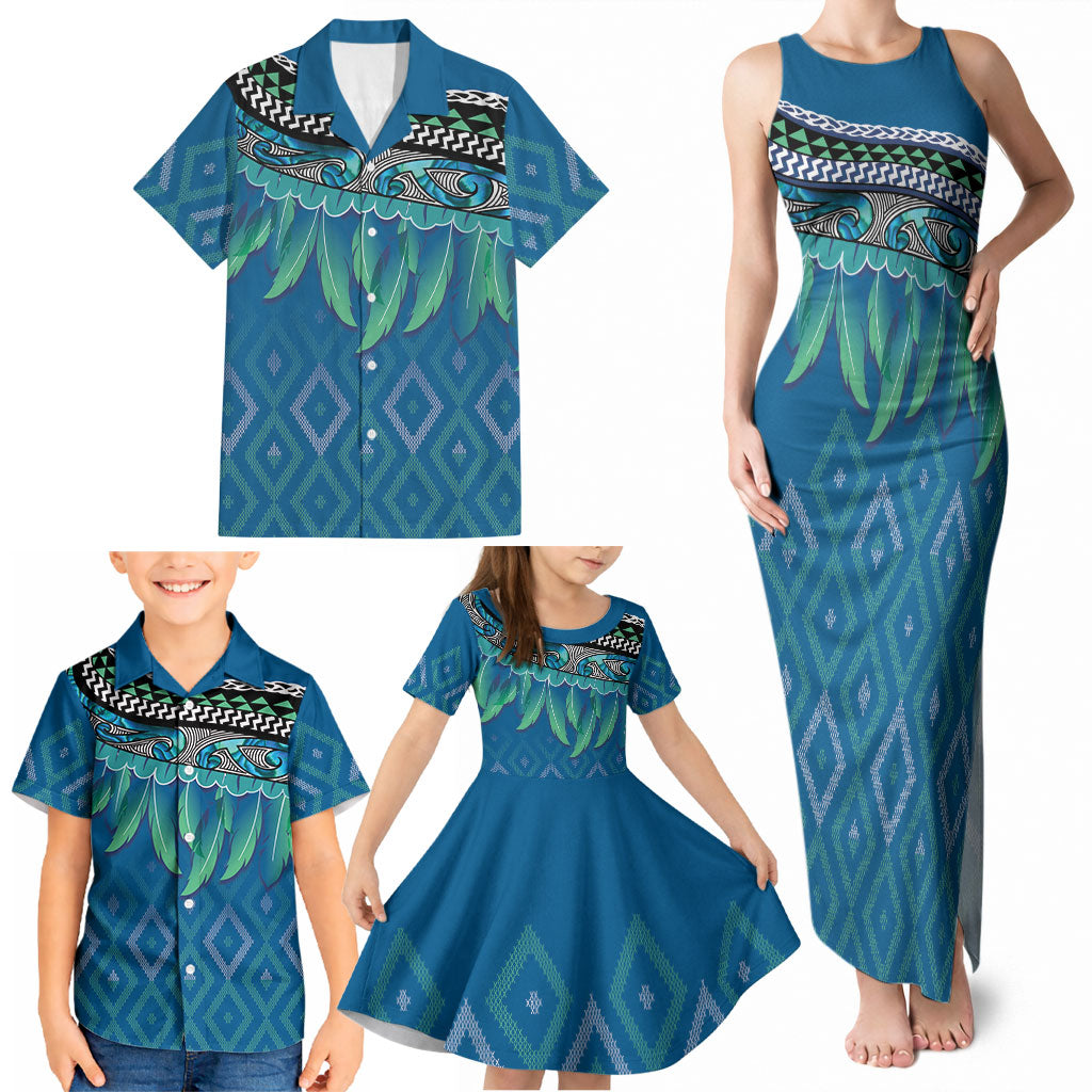 Aotearoa Maori Ngati Kahungunu Iwi Paua Blue Family Matching Tank Maxi Dress and Hawaiian Shirt Korowai Tukutuku Kaokao Motifs LT7 - Polynesian Pride