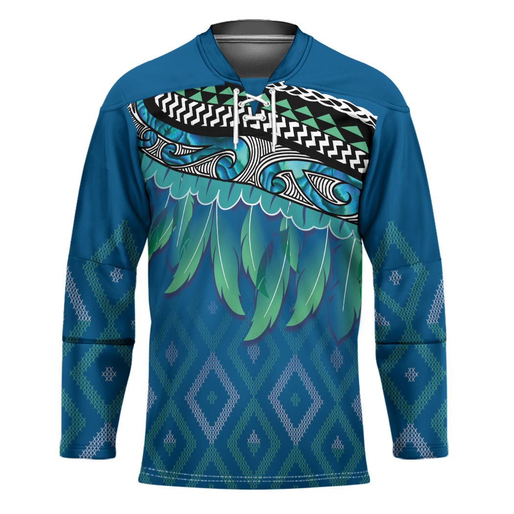 Aotearoa Maori Ngati Kahungunu Iwi Paua Blue Hockey Jersey Korowai Tukutuku Kaokao Motifs LT7 Unisex Green Blue - Polynesian Pride