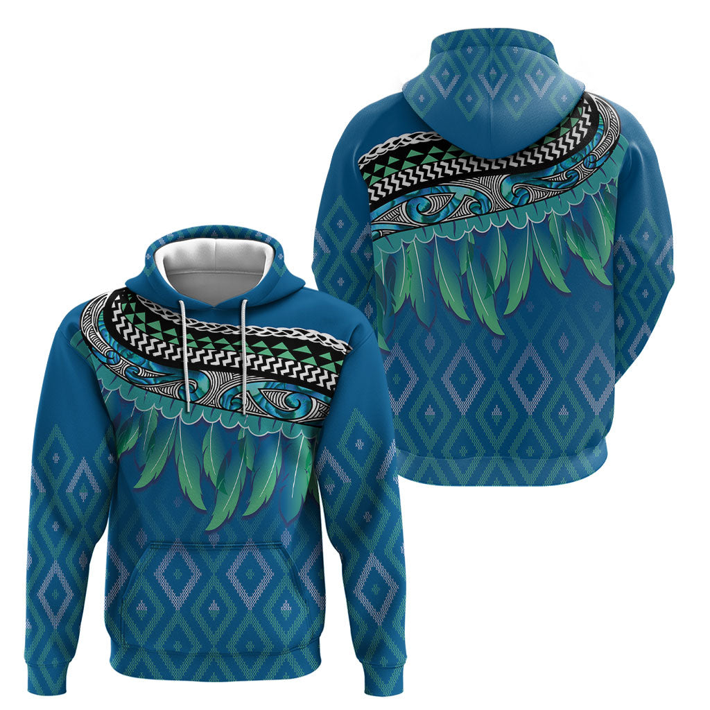 Aotearoa Maori Ngati Kahungunu Iwi Paua Blue Hoodie Korowai Tukutuku Kaokao Motifs