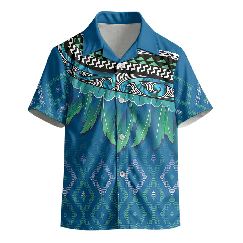 Aotearoa Maori Ngati Kahungunu Iwi Paua Blue Kid Hawaiian Shirt Korowai Tukutuku Kaokao Motifs