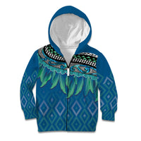 Aotearoa Maori Ngati Kahungunu Iwi Paua Blue Kid Hoodie Korowai Tukutuku Kaokao Motifs
