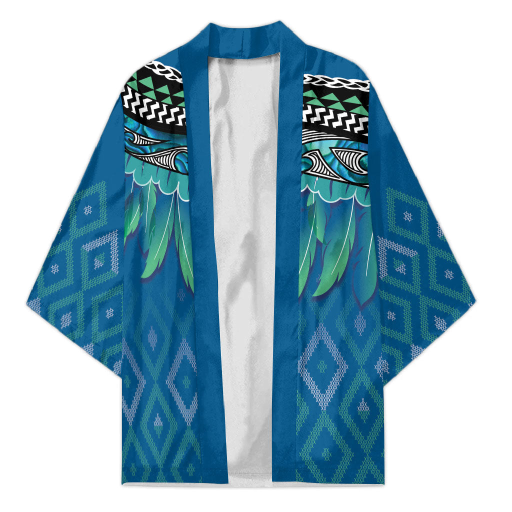 Aotearoa Maori Ngati Kahungunu Iwi Paua Blue Kimono Korowai Tukutuku Kaokao Motifs LT7 Unisex Green Blue - Polynesian Pride
