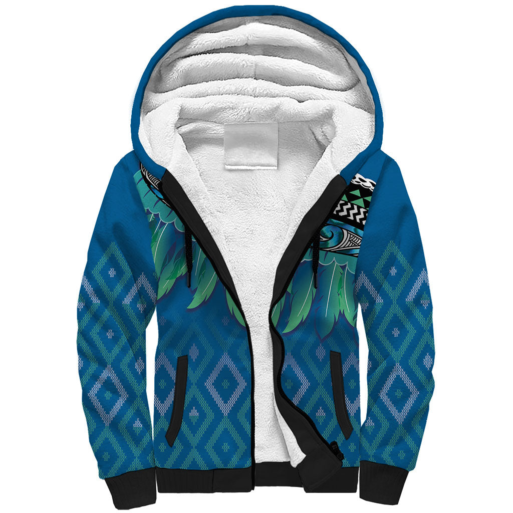 Aotearoa Maori Ngati Kahungunu Iwi Paua Blue Sherpa Hoodie Korowai Tukutuku Kaokao Motifs LT7 Unisex Green Blue - Polynesian Pride