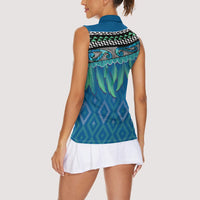 Aotearoa Maori Ngati Kahungunu Iwi Paua Blue Women Sleeveless Polo Shirt Korowai Tukutuku Kaokao Motifs