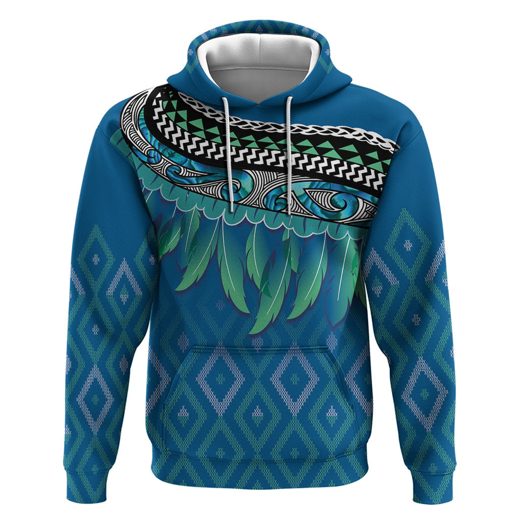 Aotearoa Maori Ngati Kahungunu Iwi Paua Blue Zip Hoodie Korowai Tukutuku Kaokao Motifs