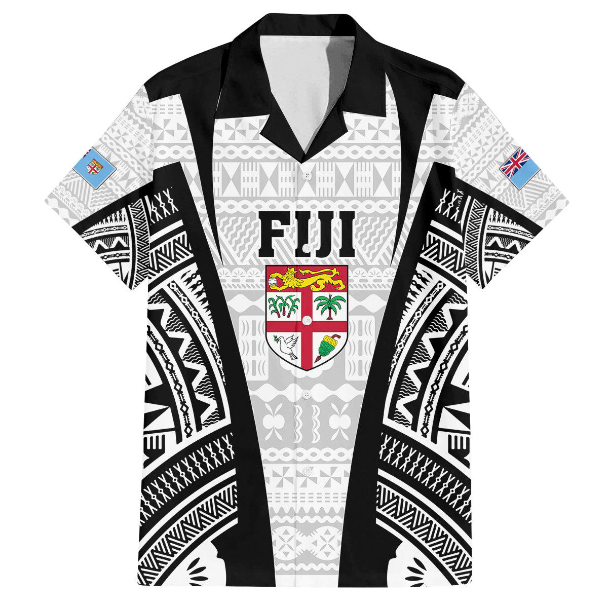 Personalised Fiji Rugby Family Matching Puletasi Dress and Hawaiian Shirt 2023 World Cup History Makers - White Ver LT7 Dad's Shirt - Short Sleeve White - Polynesian Pride