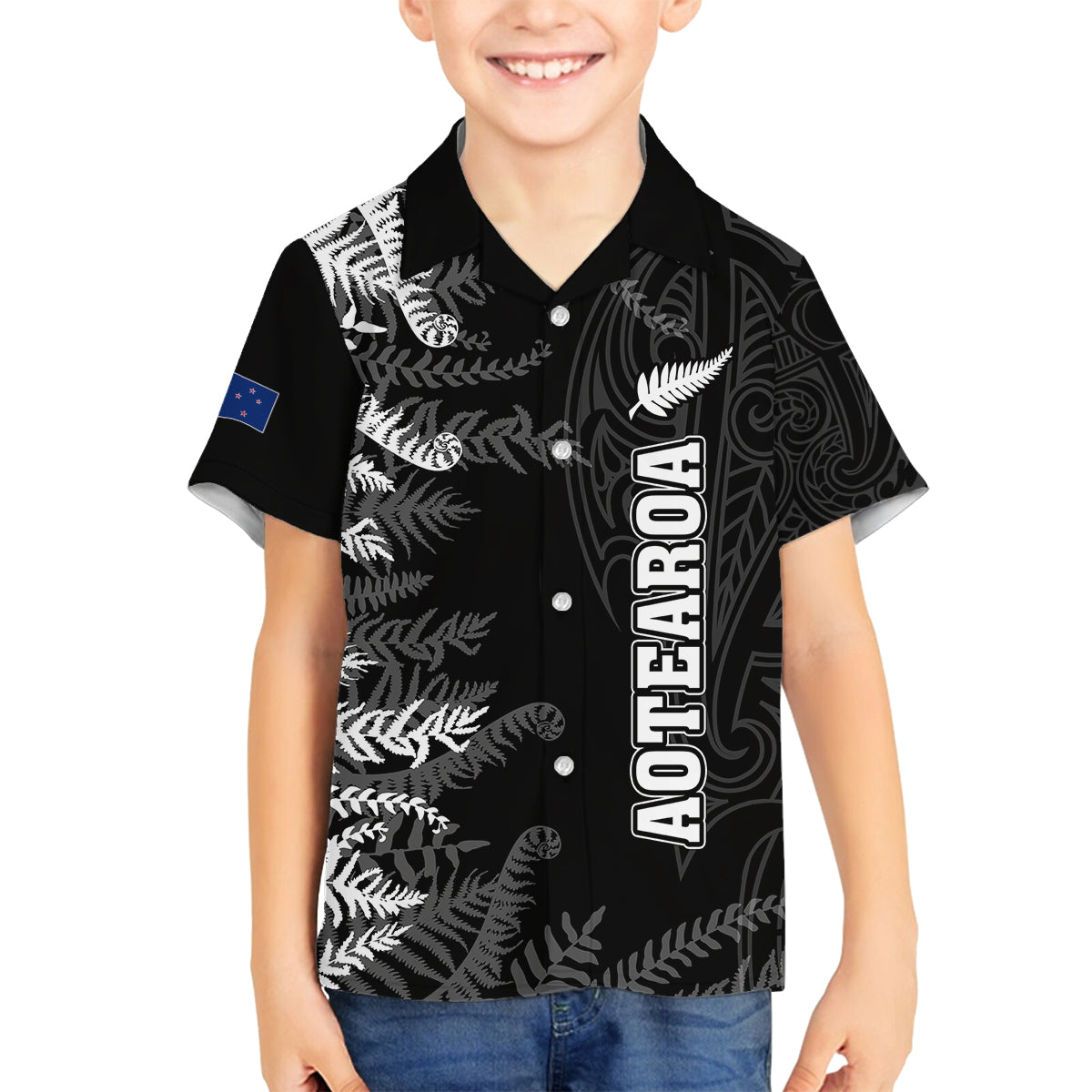 personalised-new-zealand-rugby-family-matching-off-shoulder-maxi-dress-and-hawaiian-shirt-silver-fern-basic-2023-world-cup