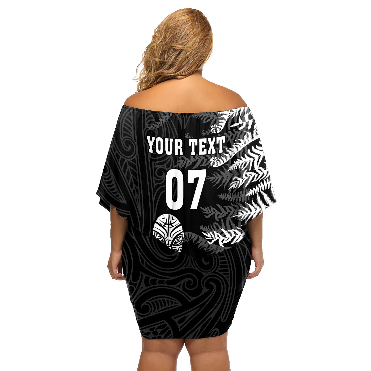 personalised-new-zealand-rugby-family-matching-off-shoulder-short-dress-and-hawaiian-shirt-silver-fern-basic-2023-world-cup
