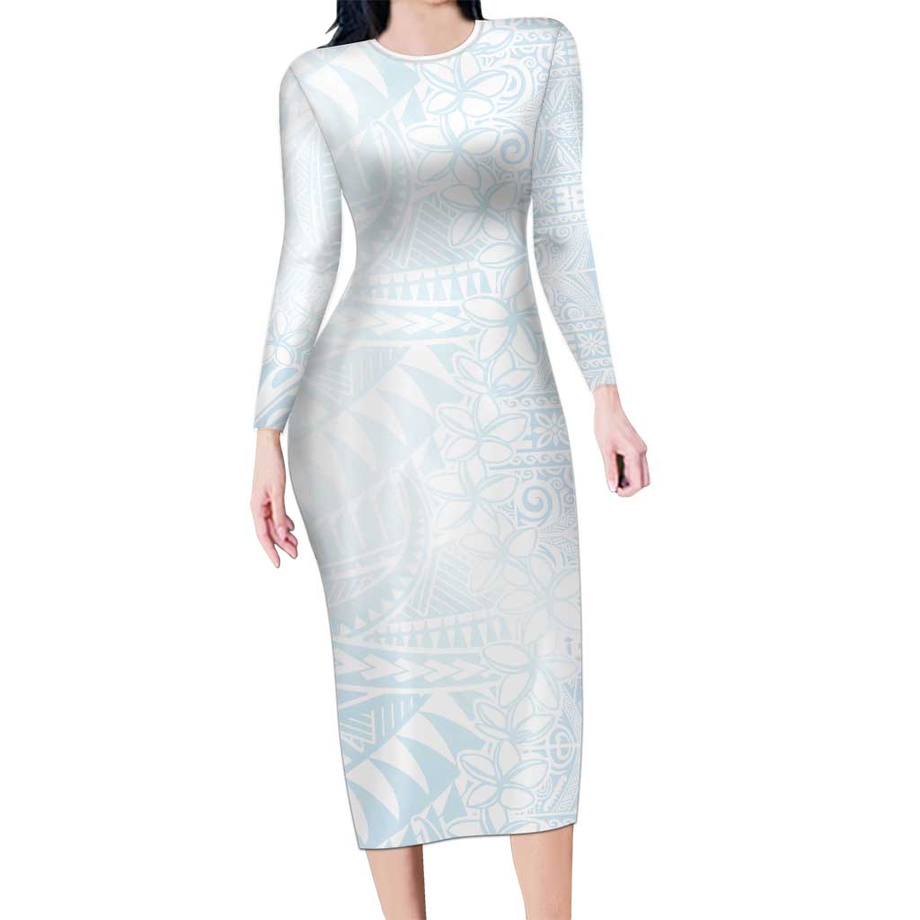 White Sunday Family Matching Long Sleeve Bodycon Dress and Hawaiian Shirt Plumeria Tatau Mix Tapa