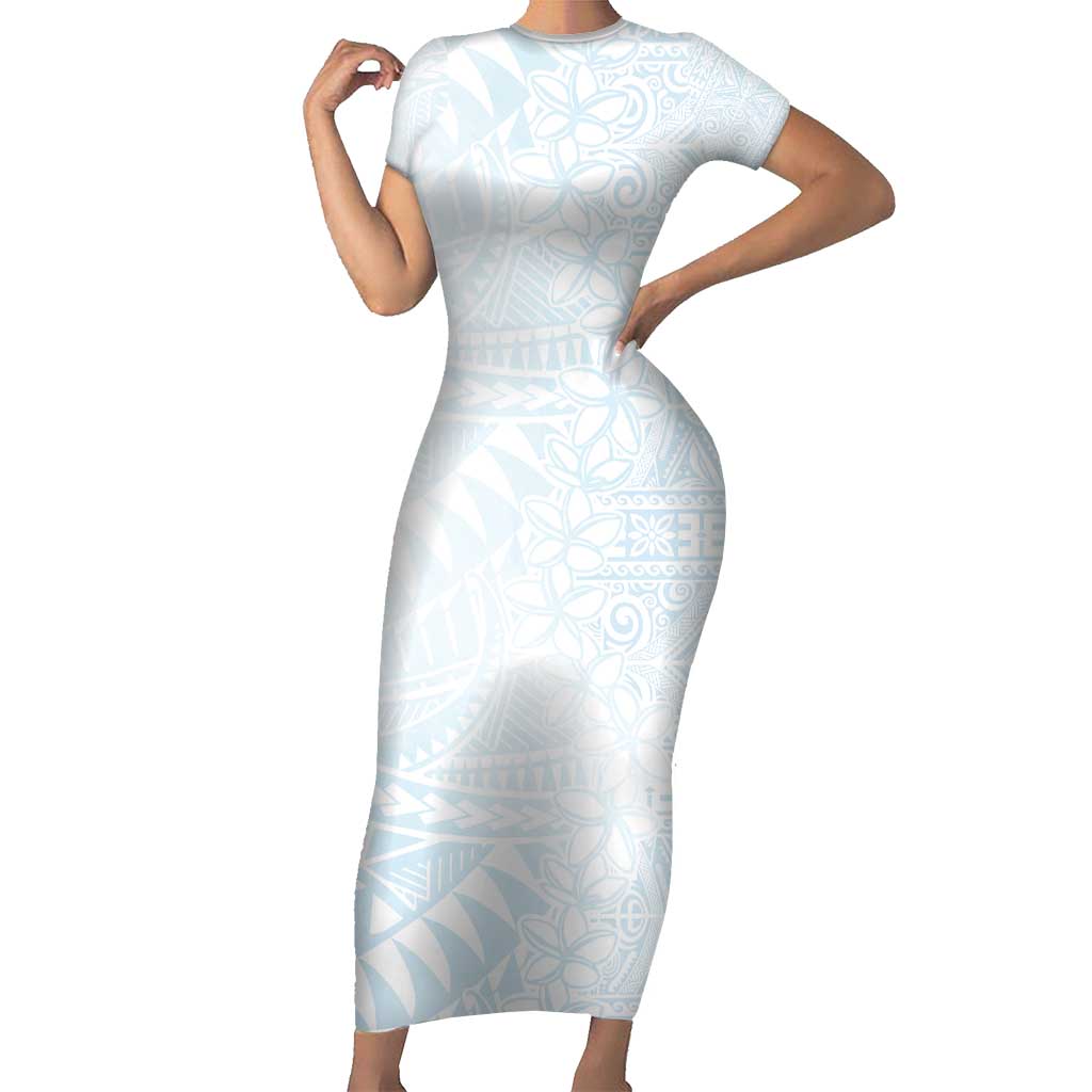 White Sunday Family Matching Short Sleeve Bodycon Dress and Hawaiian Shirt Plumeria Tatau Mix Tapa