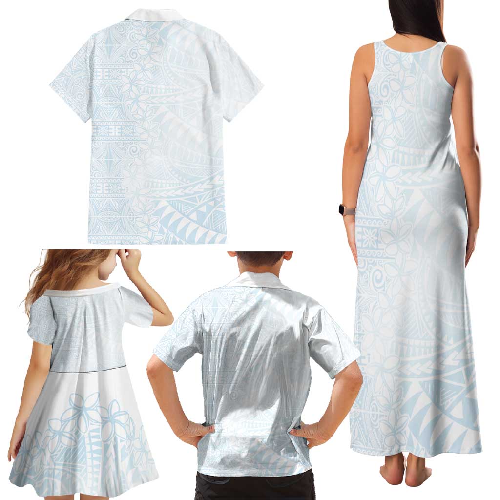 White Sunday Family Matching Tank Maxi Dress and Hawaiian Shirt Plumeria Tatau Mix Tapa