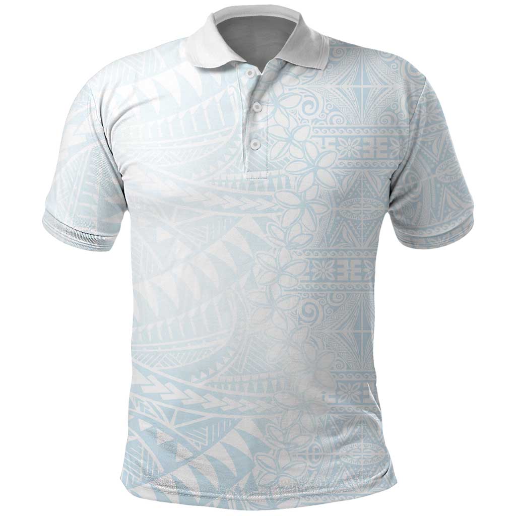 White Sunday Polo Shirt Plumeria Tatau Mix Tapa LT7 White - Polynesian Pride