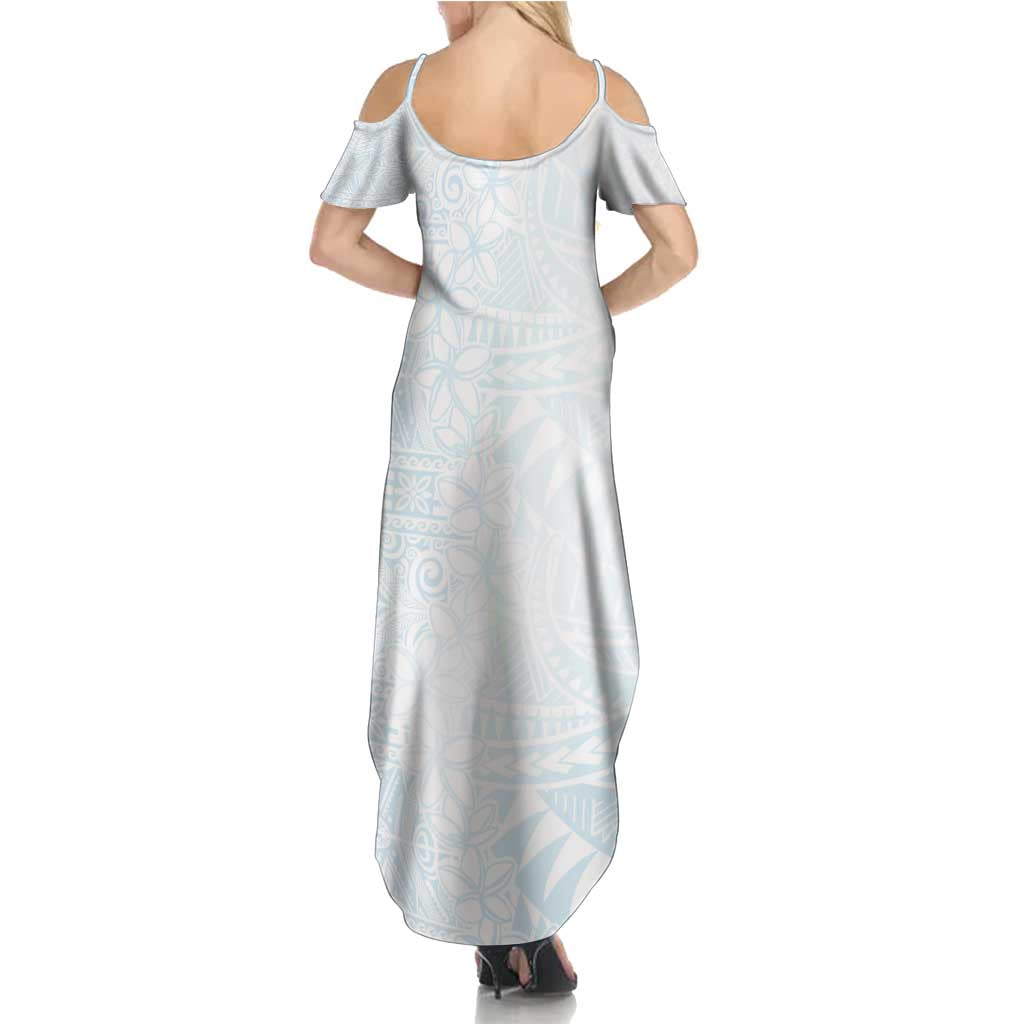 White Sunday Summer Maxi Dress Plumeria Tatau Mix Tapa LT7 - Polynesian Pride