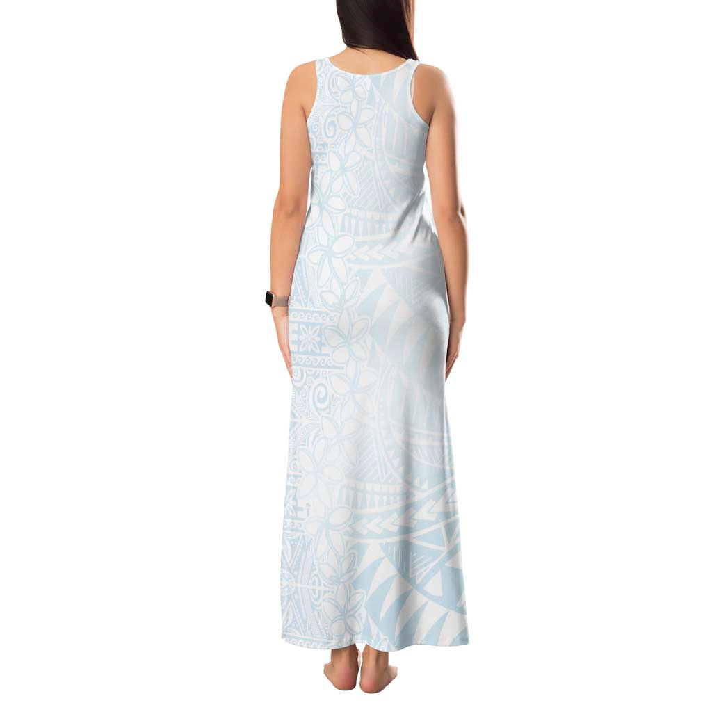 White Sunday Tank Maxi Dress Plumeria Tatau Mix Tapa