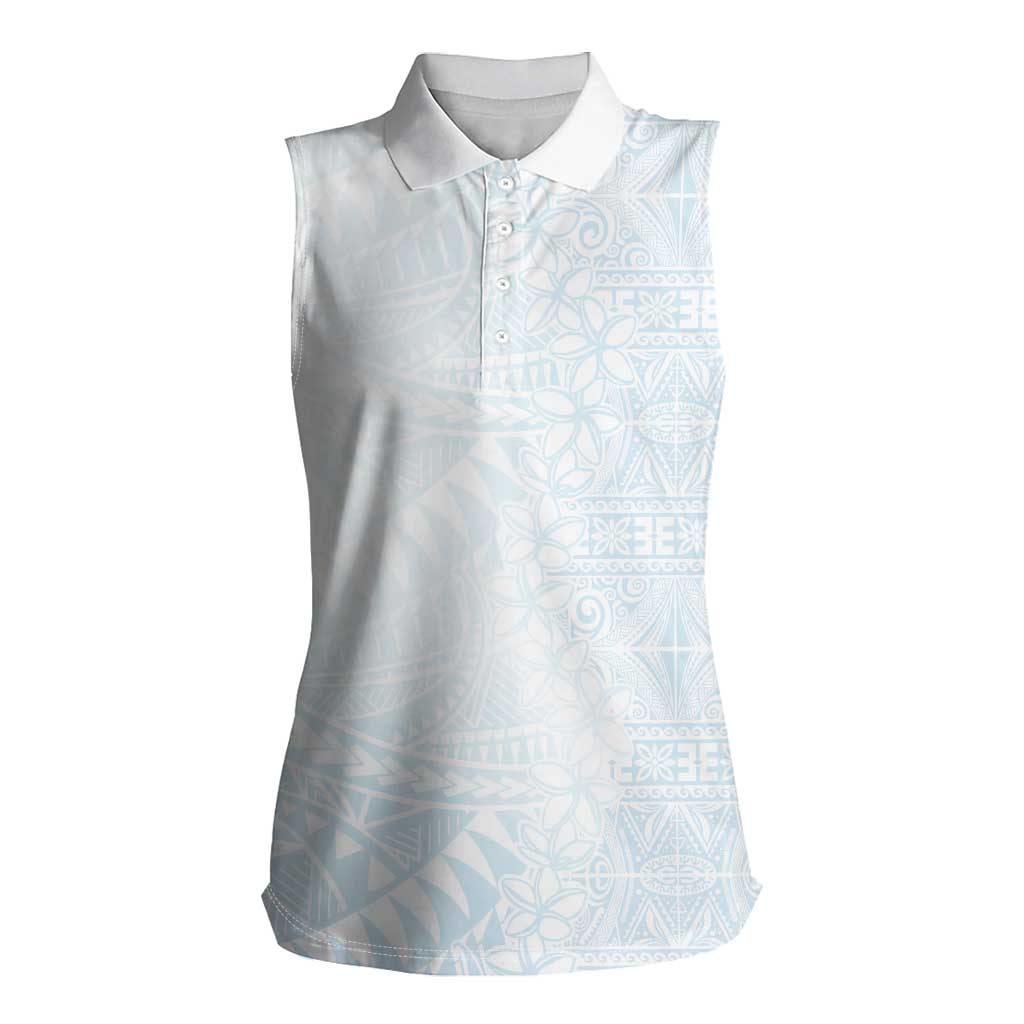 White Sunday Women Sleeveless Polo Shirt Plumeria Tatau Mix Tapa LT7 Female White - Polynesian Pride