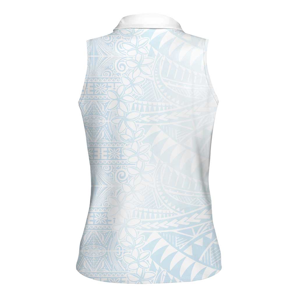 White Sunday Women Sleeveless Polo Shirt Plumeria Tatau Mix Tapa LT7 - Polynesian Pride
