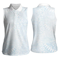 White Sunday Women Sleeveless Polo Shirt Plumeria Tatau Mix Tapa LT7 - Polynesian Pride