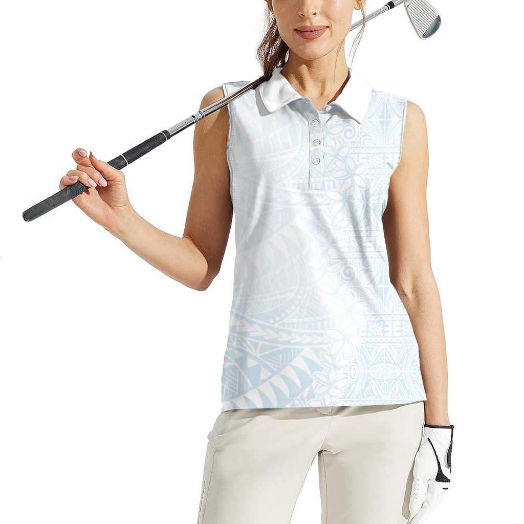 White Sunday Women Sleeveless Polo Shirt Plumeria Tatau Mix Tapa LT7 - Polynesian Pride