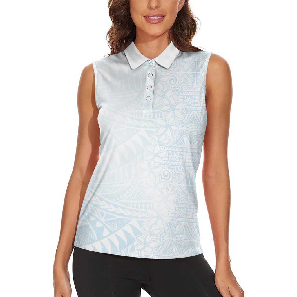 White Sunday Women Sleeveless Polo Shirt Plumeria Tatau Mix Tapa LT7 - Polynesian Pride