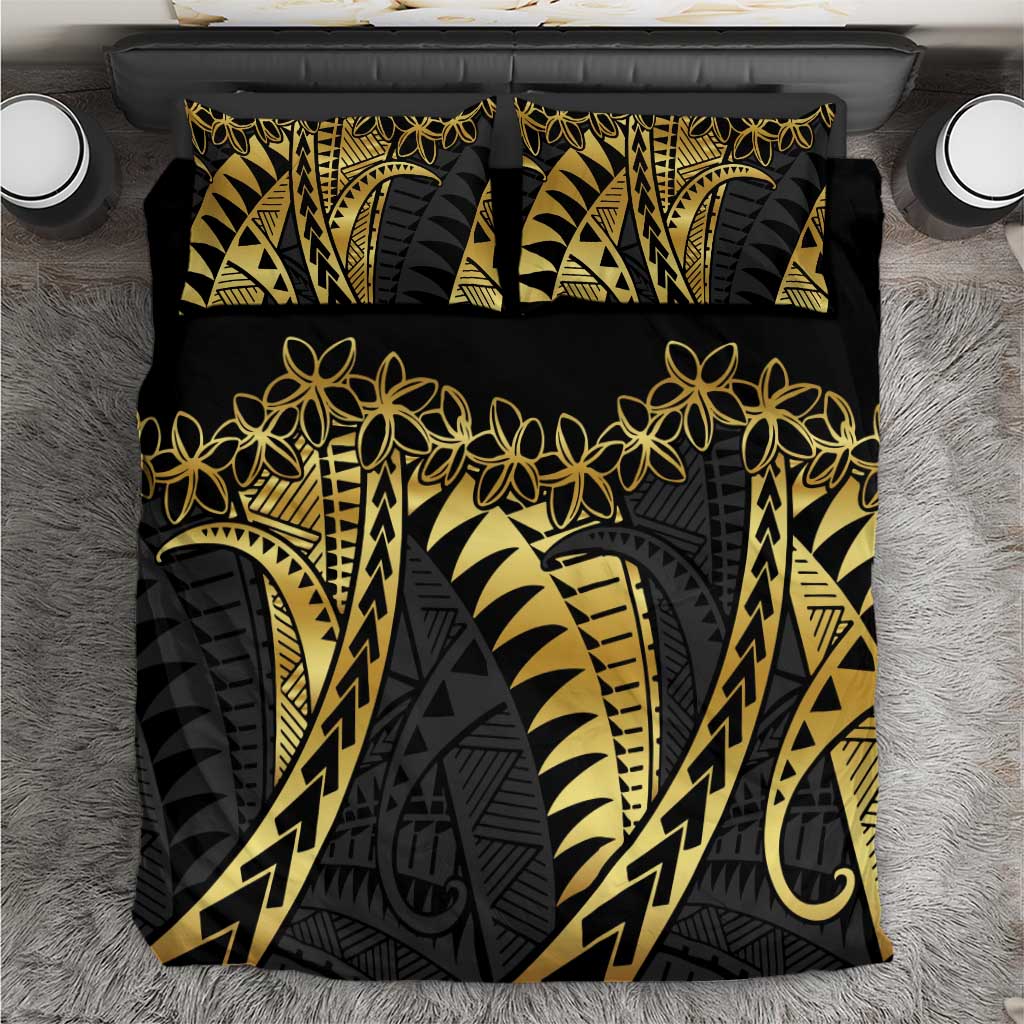 Polynesia Bedding Set Black & Gold Fancy Plumeria LT7 Black Gold - Polynesian Pride