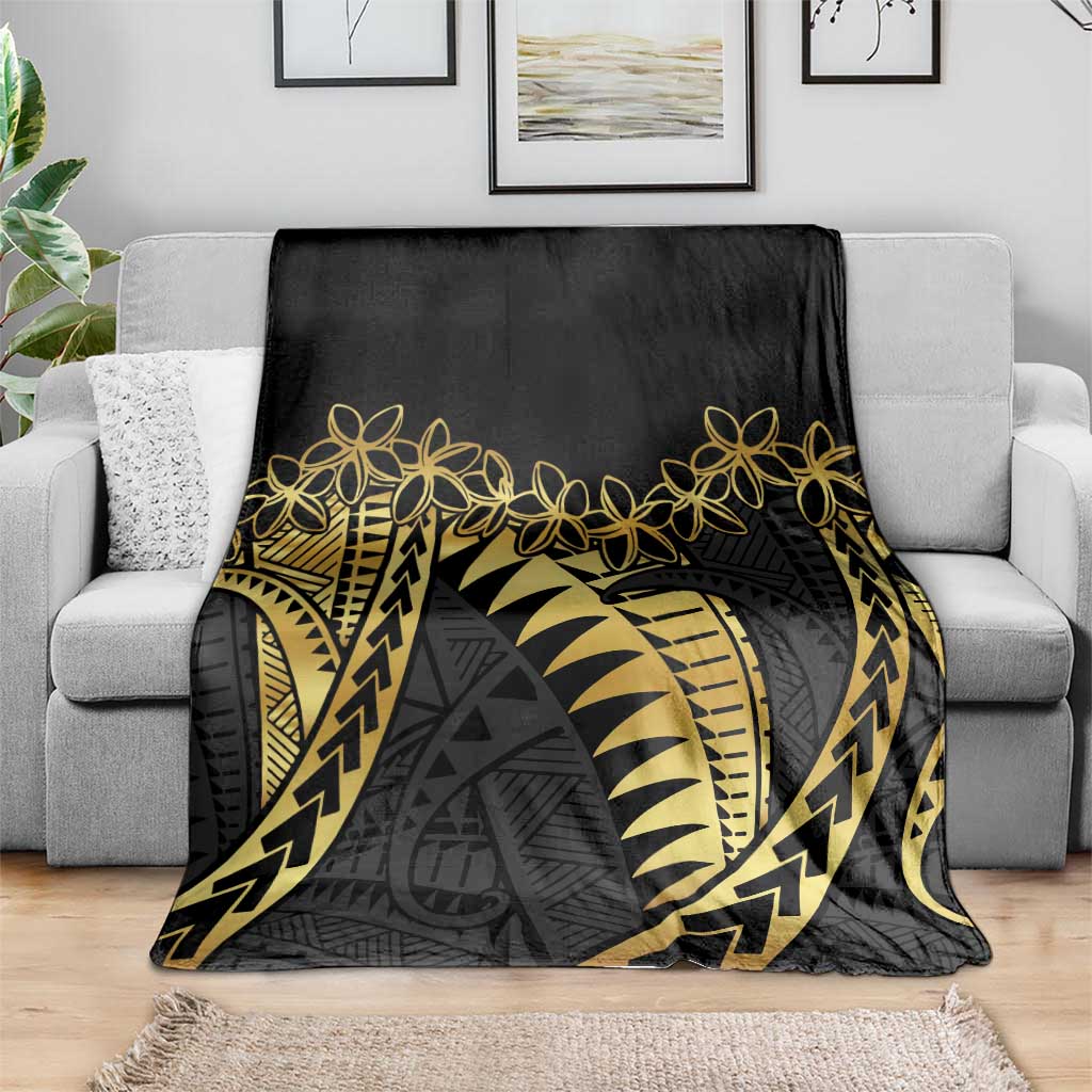 Polynesia Blanket Black & Gold Fancy Plumeria