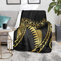 Polynesia Blanket Black & Gold Fancy Plumeria