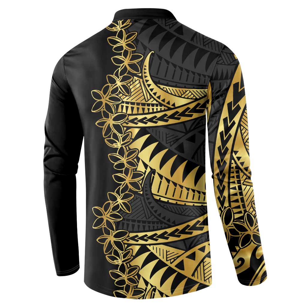 Polynesia Button Sweatshirt Black & Gold Fancy Plumeria