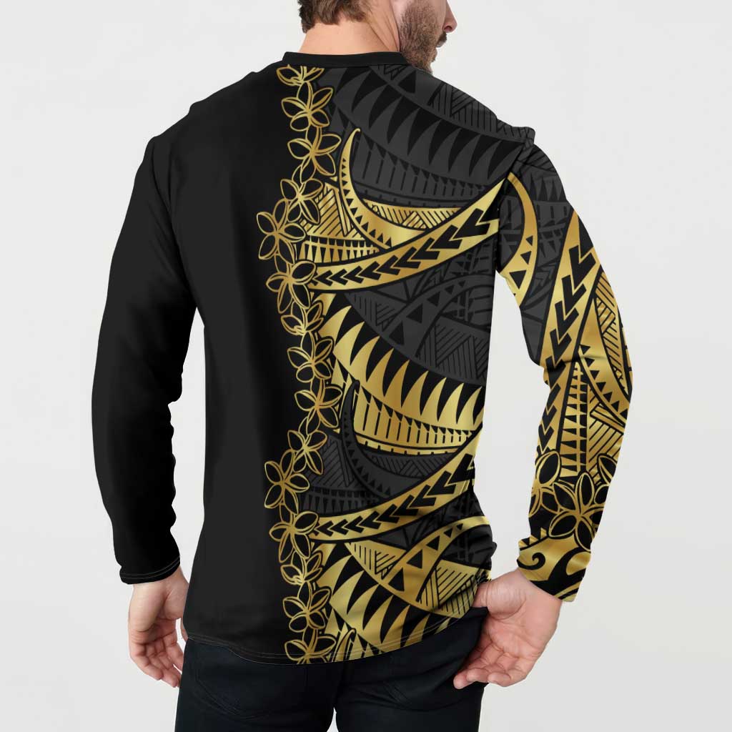 Polynesia Button Sweatshirt Black & Gold Fancy Plumeria