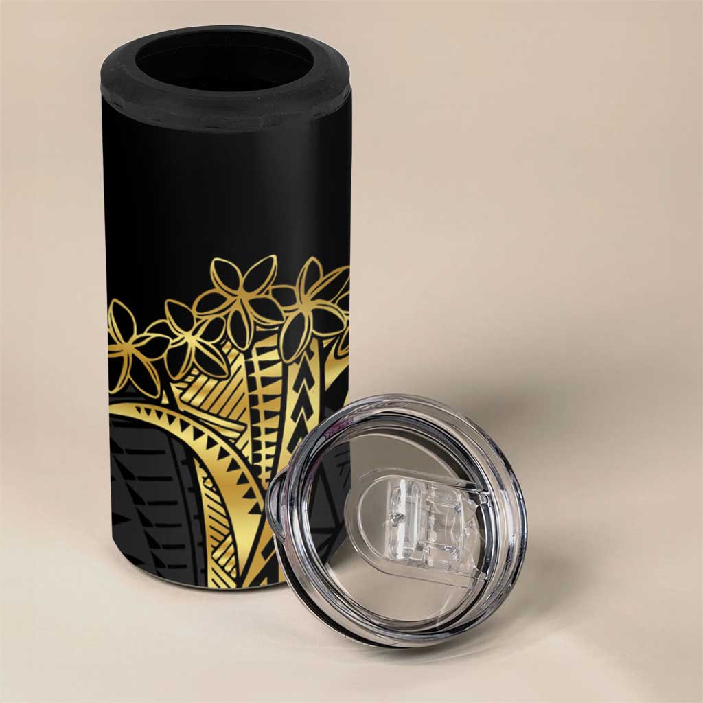 Polynesia Personalised 4 in 1 Can Cooler Tumbler Black & Gold Fancy Plumeria