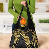 Polynesia Grocery Bag Black & Gold Fancy Plumeria