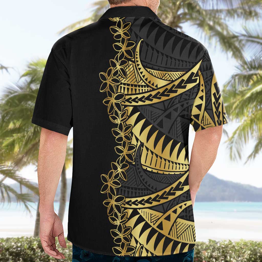 Polynesia Hawaiian Shirt Black & Gold Fancy Plumeria