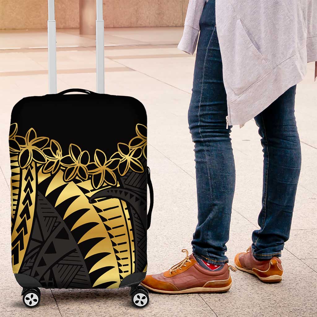 Polynesia Luggage Cover Black & Gold Fancy Plumeria LT7 Black Gold - Polynesian Pride
